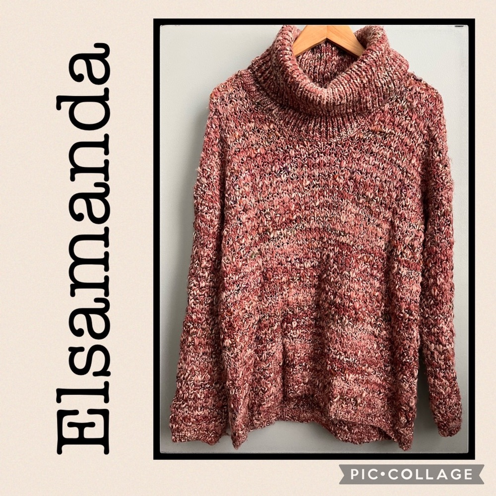 Elsamanda Made In Italy Chunky Knit Relaxed Turtleneck Sweater Size M
